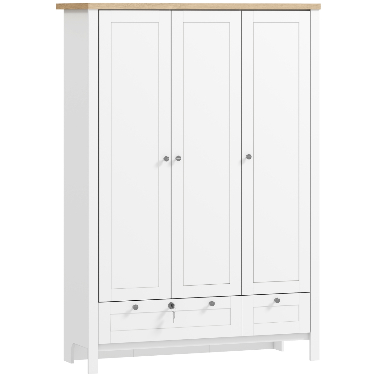 83D-057V80WT HOMCOM 3 Doors Wardrobe Closet with 2 Drawers, Bedroom Armoire with Lockable Drawer, Hanging Rod & Storage Shelves - White