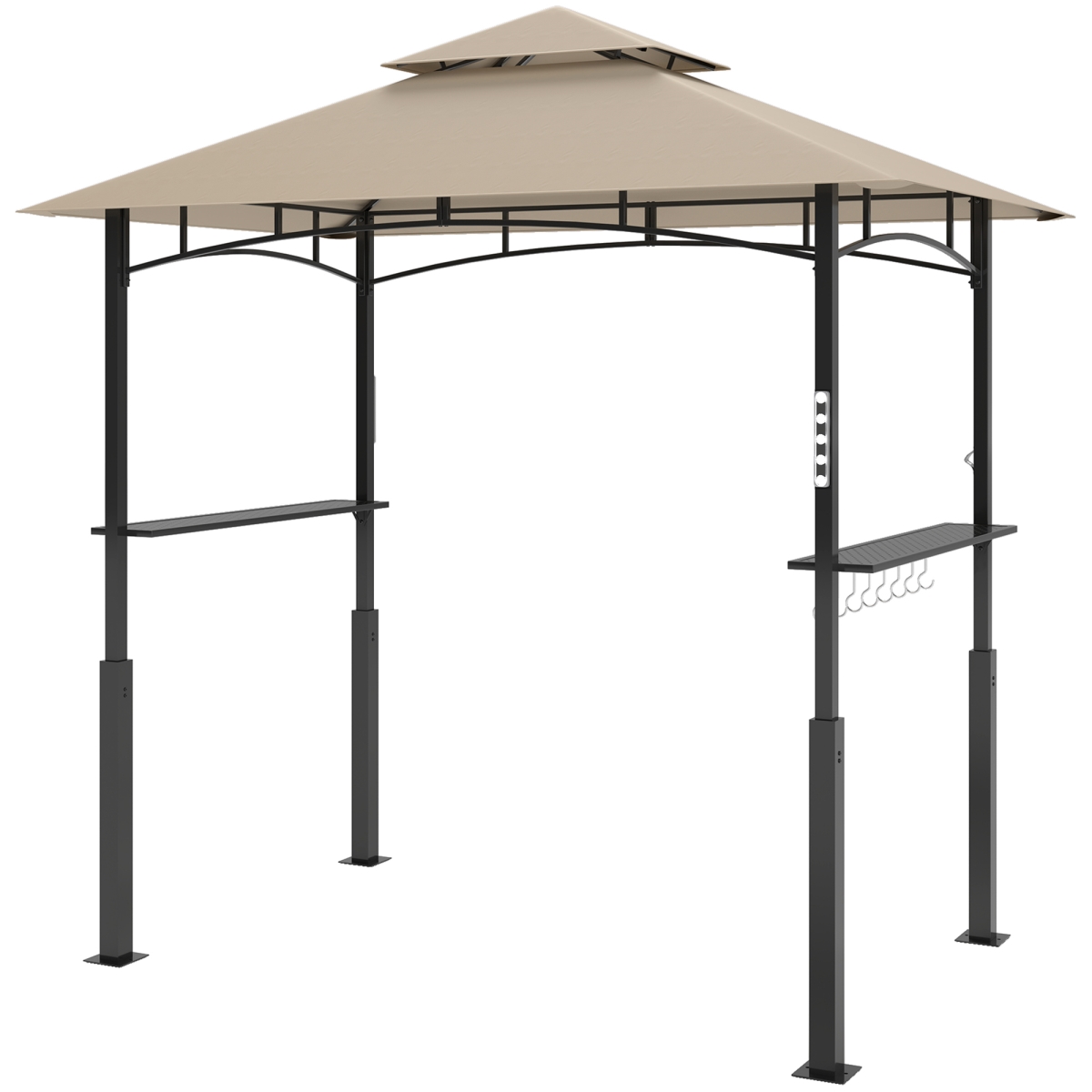 84C-537V00KK 8 x 5 ft. Outsunny Outdoor Grill Gazebo - Barbecue Gazebo Shelter with LED Light, 2 Side Shelves, Hooks & Bottle Opener - Khaki