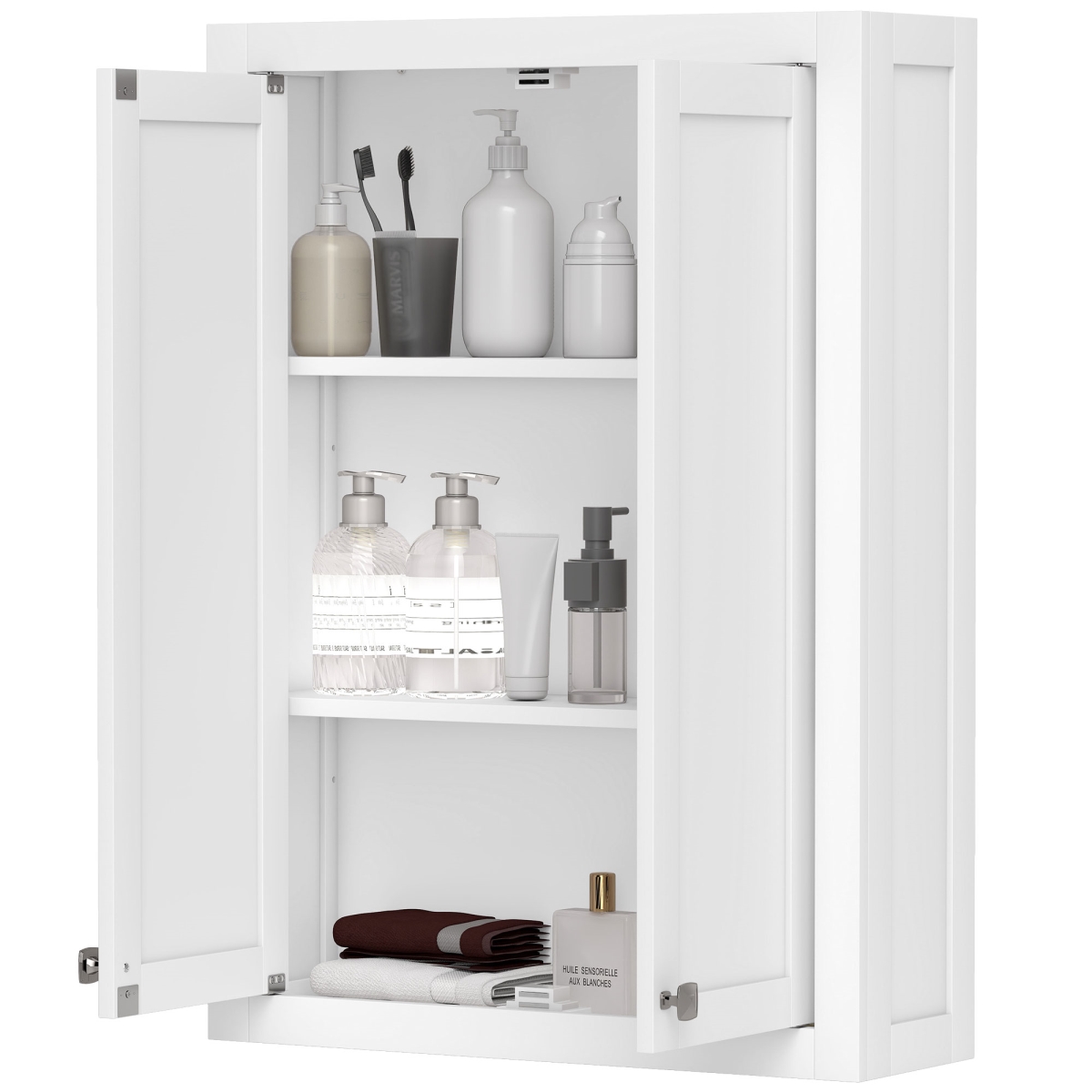 834-859V00WT HOMCOM Bathroom Cabinet Wall Mounted, Modern Bathroom Wall Cabinet with 2 Doors & 2 Adjustable Shelves, White