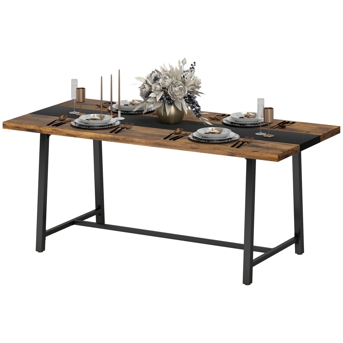 70.9 in. HOMCOM Industrial Kitchen Table for 8 People, Long Dining Table with Large Tabletop & Steel Legs for Dining Room, Rustic Brown