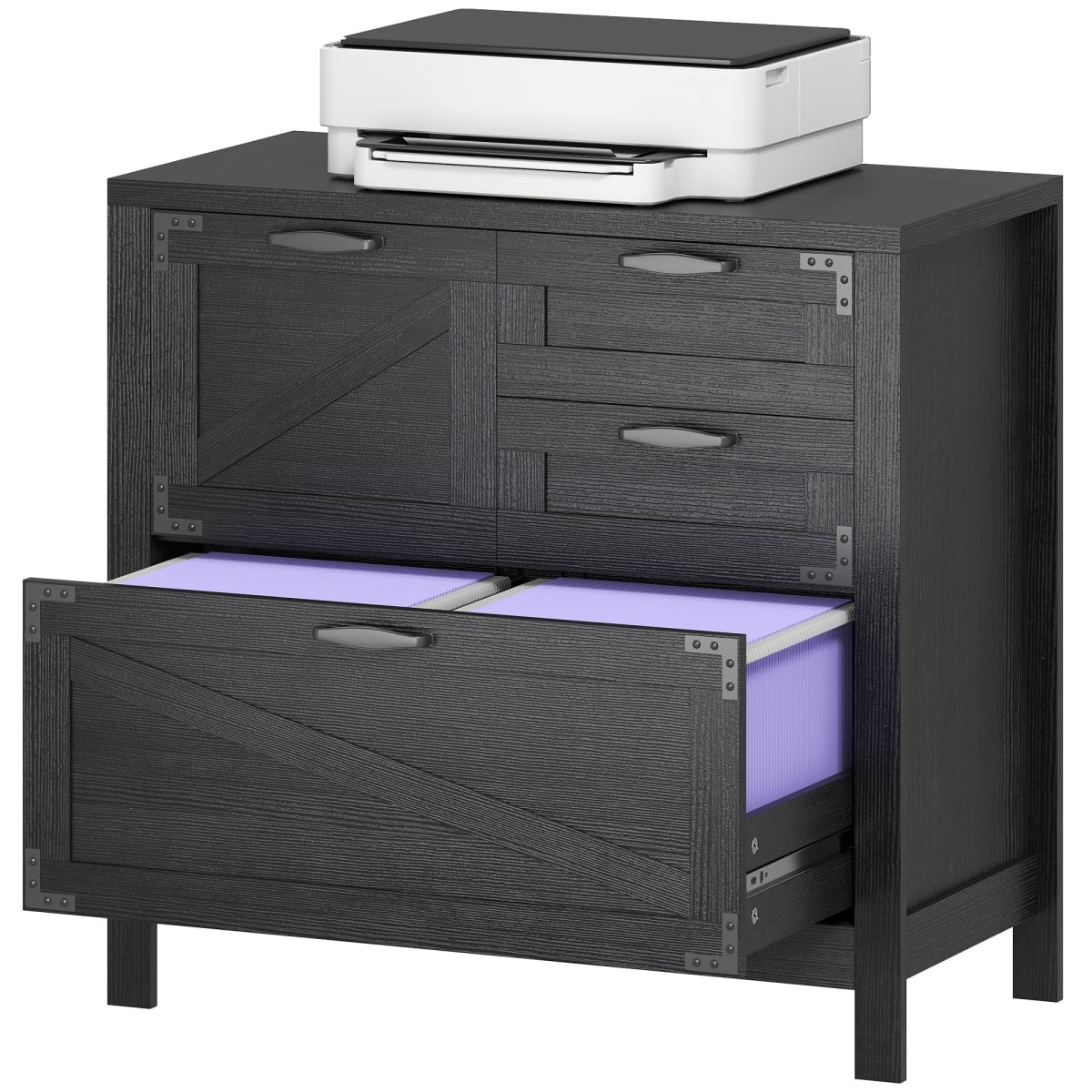 924-112V80BK HOMCOM Lateral Filing Cabinet, Farmhouse File Cabinet with 4 Drawers, Fit Letter-A4-Legal Hanging Files - Black