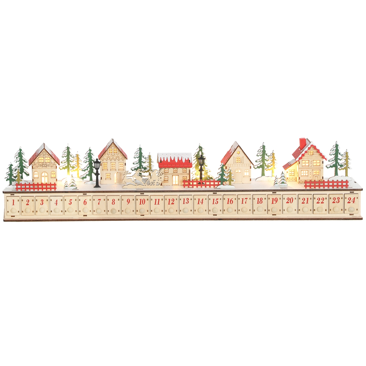 83C-066V80ND HOMCOM Christmas Advent Calendar with 24 Countdown Drawers & LED Lights, Wood-Effect Advent Calendar, Battery Operated - Natural