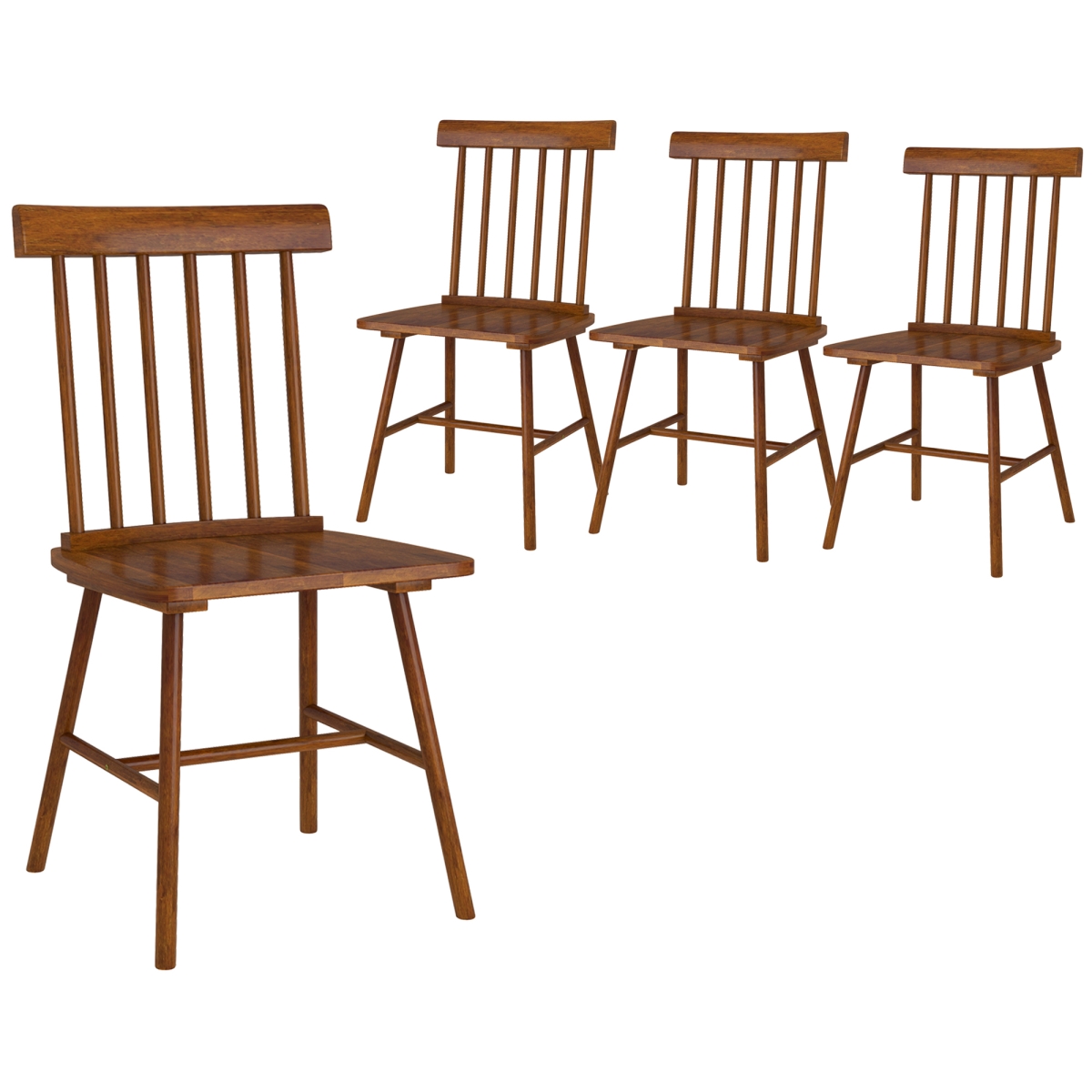 HOMCOM Dining Chairs, Farmhouse Wood Kitchen Chairs with Rubber Wood Frame, Spindle Back for Dining Room - Light Brown - Set of 4