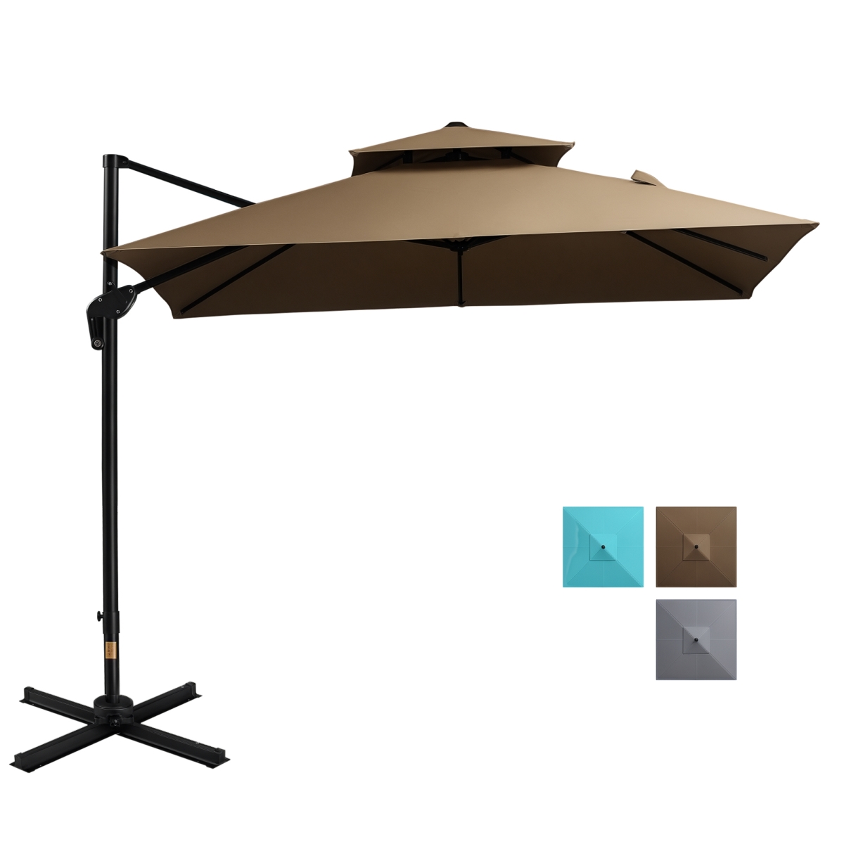84D-073V03 10 ft. Outsunny Offset Patio Umbrella with Base - Coffee