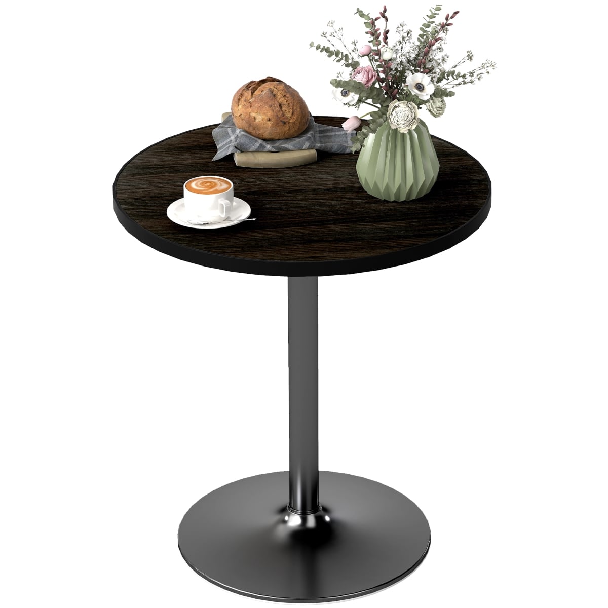 83A-261V80BK HOMCOM Round Dining Table for 2-4 People, Small Kitchen Table with Wood Grain Top, Black