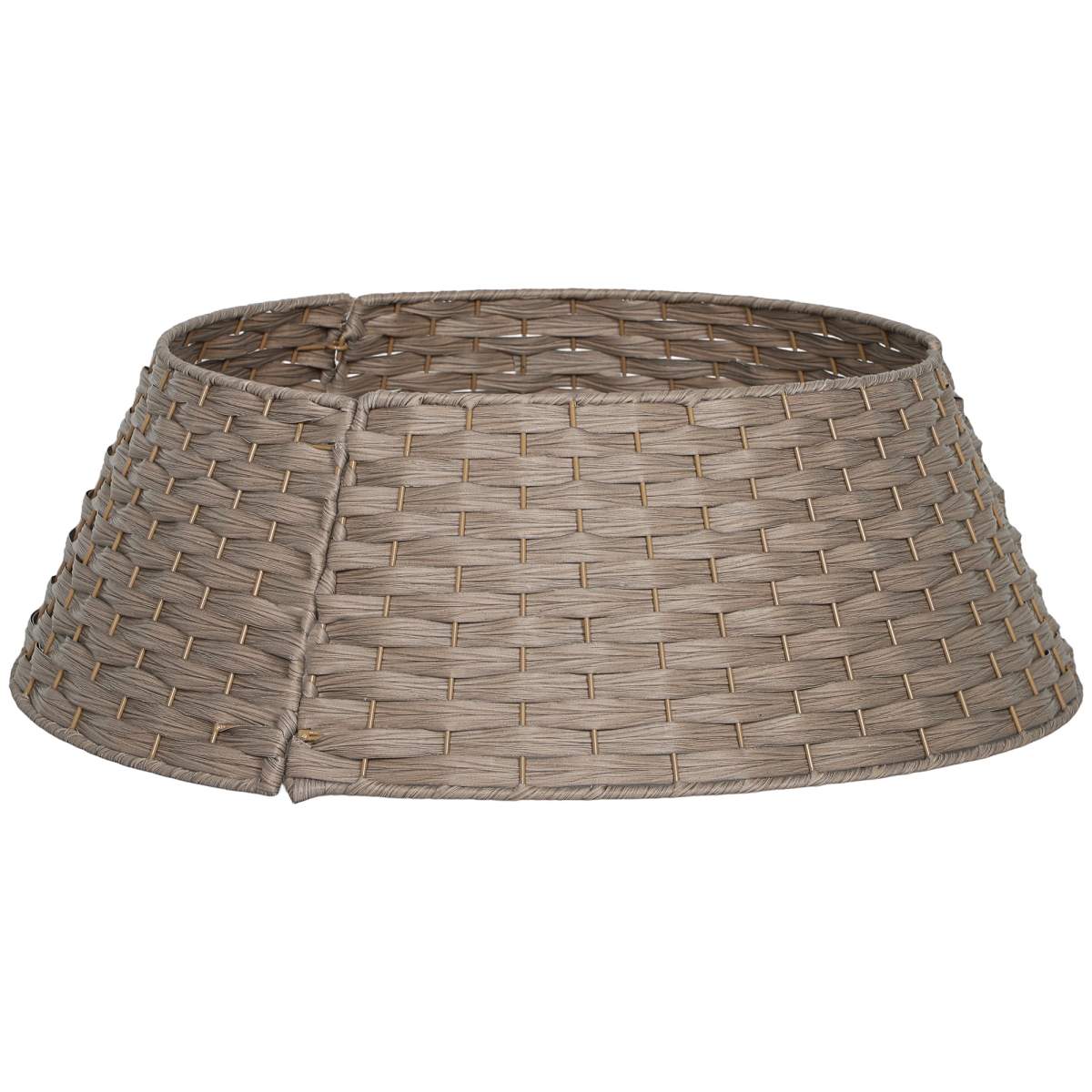 83C-076V00CF 27 in. HOMCOM Rustic Christmas Tree Skirt - Plastic Woven Christmas Tree Collar for Party, Holiday, Home Decoration - Coffee