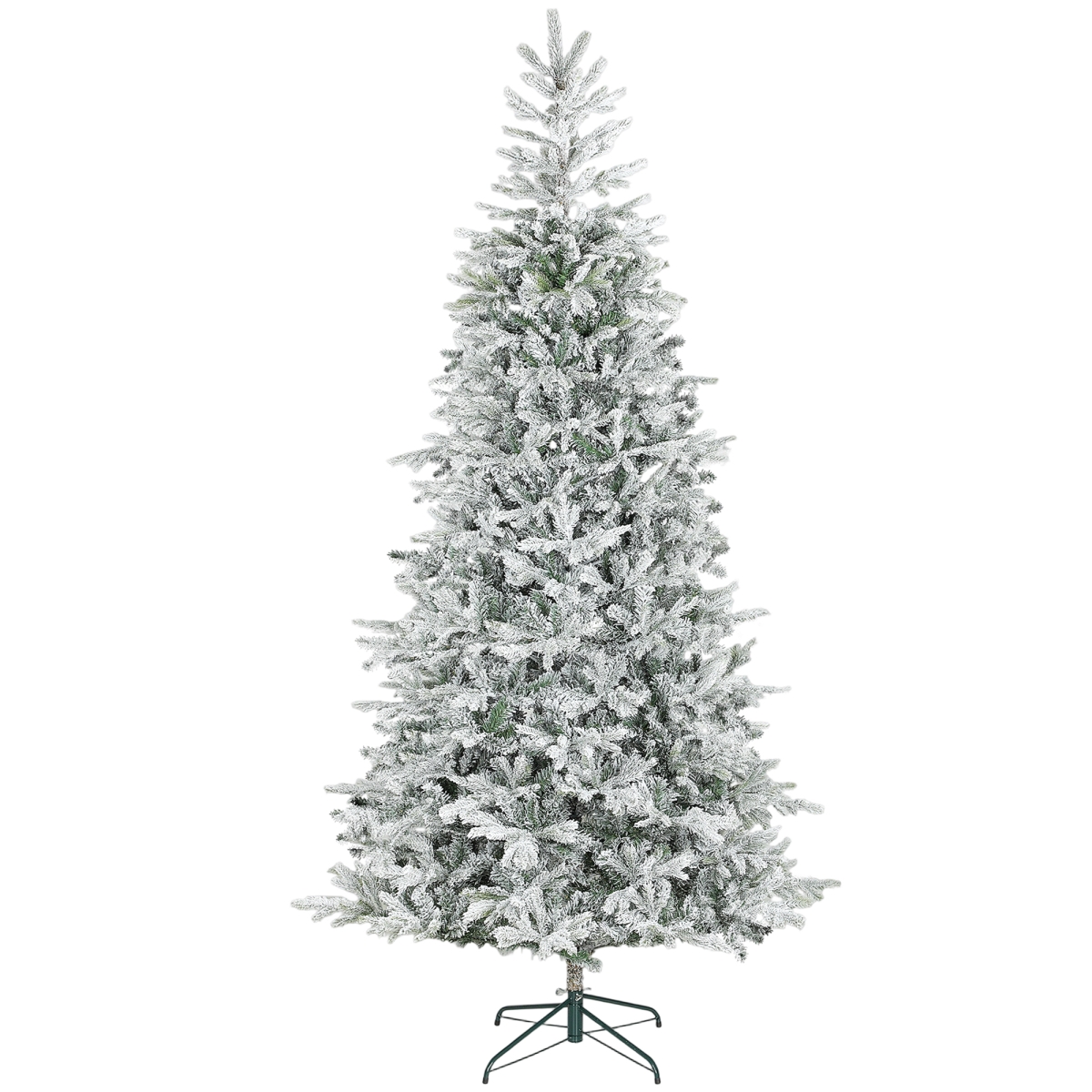 9 ft. HOMCOM Artificial Frosted Christmas Tree with Realistic Branches, Wide Full Spruce Hinged Xmas Tree, Easy Assembly - Green & White