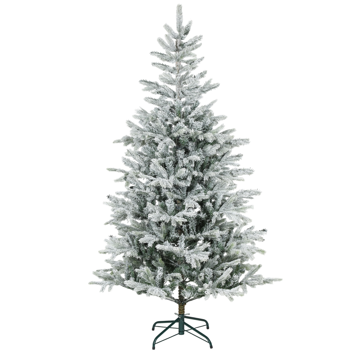 6 ft. HOMCOM Artificial Frosted Christmas Tree with Realistic Branches, Wide Full Spruce Hinged Xmas Tree, Easy Assembly - Green & White