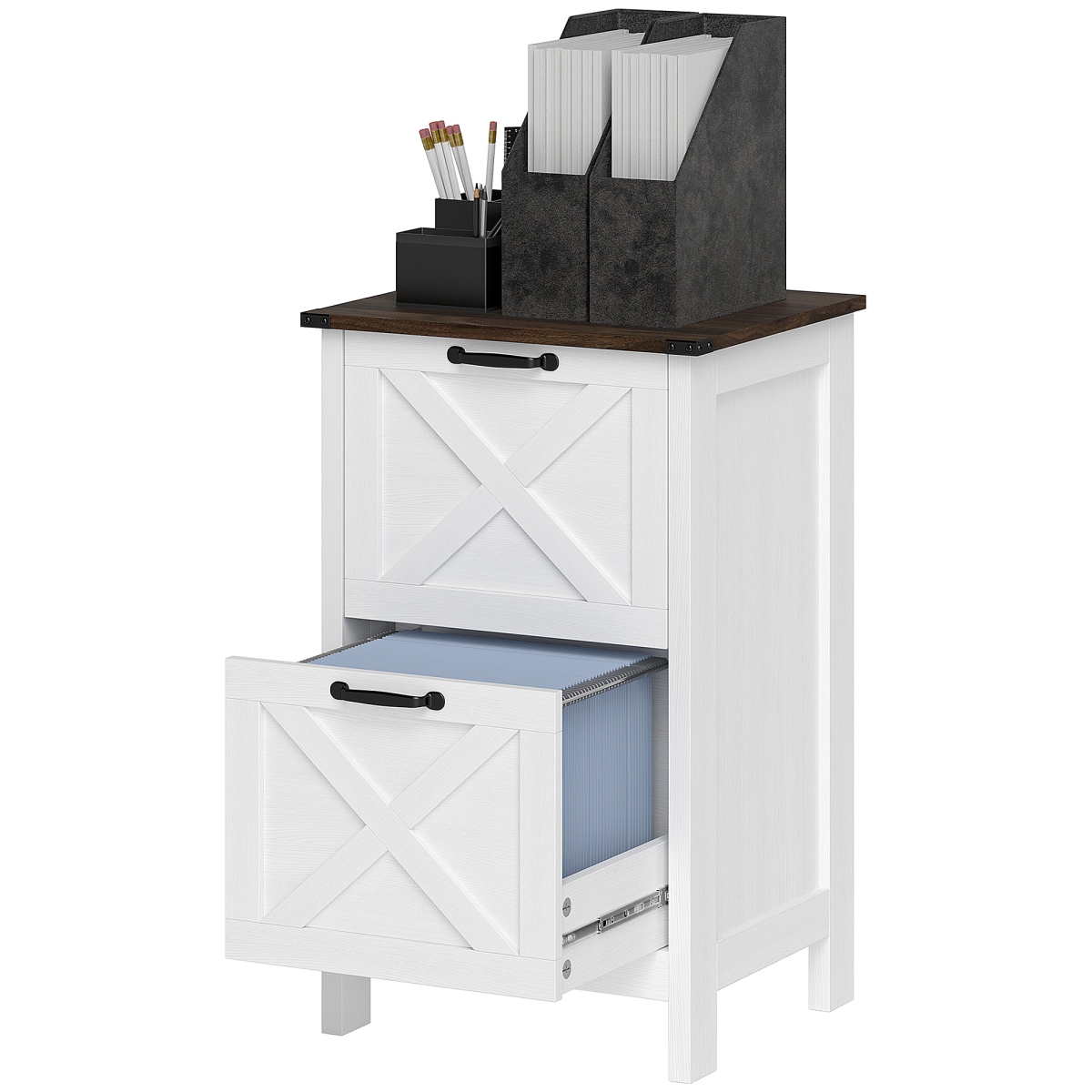 924-098V80WT HOMCOM Vertical File Cabinet with 2 Drawers, Rustic Farmhouse Office Storage Cabinet for A4 Letter Size - Distressed White