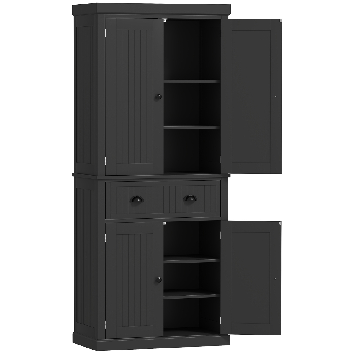 835-042V84BK 72 in. HOMCOM Kitchen Pantry Storage Cabinet, Cupboard with 4 Doors & 3 Adjustable Shelves, Large Central Drawer - Black