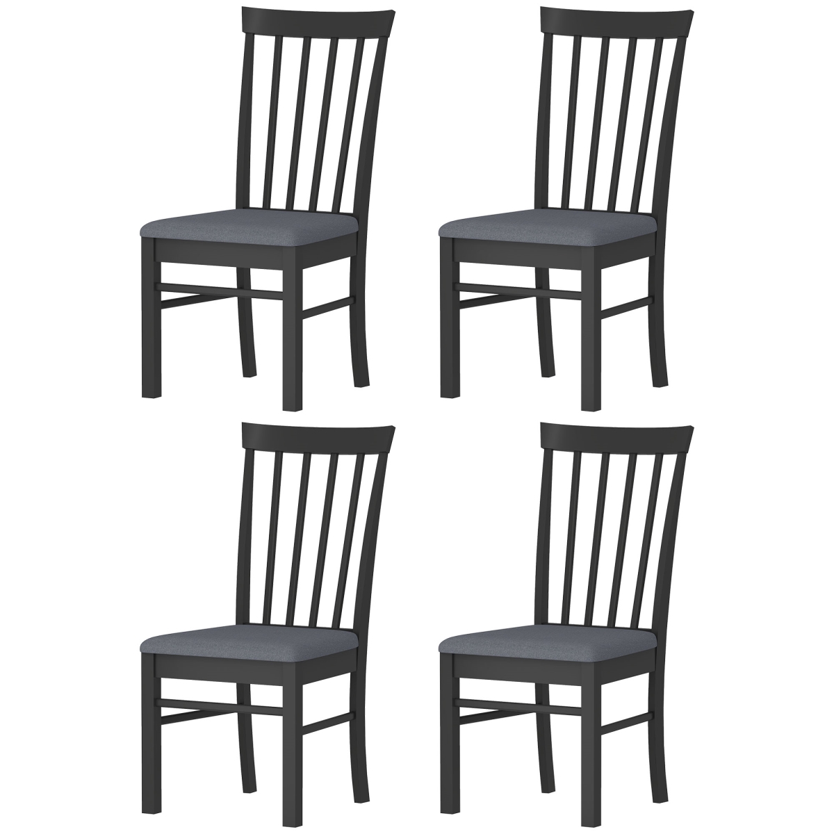 83A-292V81BK HOMCOM Wooden Dining Chairs, Farmhouse Upholstered Kitchen Chairs with Rubber Wood Frame, Black & Gray - Set of 4