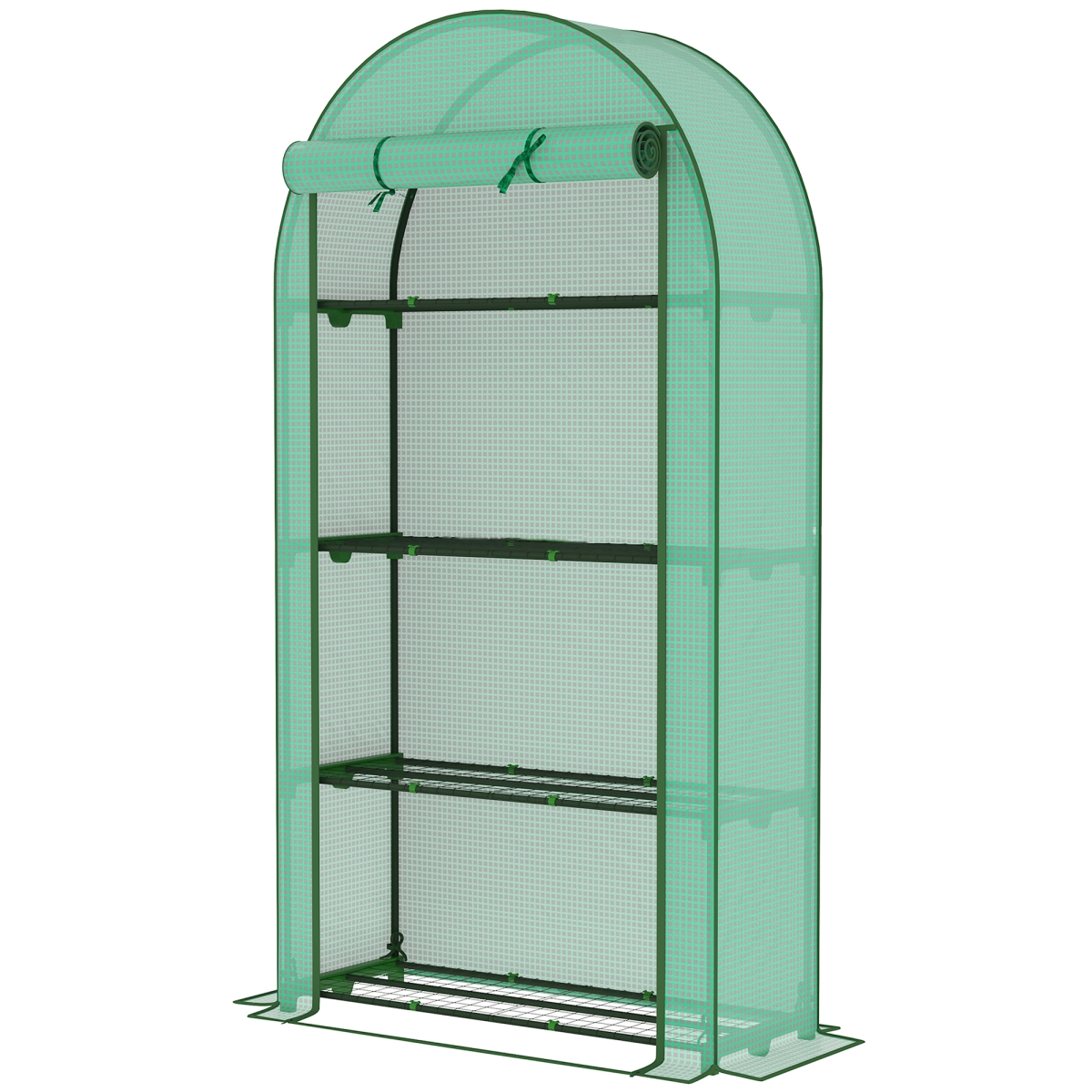 84H-221V00GN Outsunny Mini Greenhouse - Portable Greenhouse with 4 Tier Shelves - Roll-Up Door - & Plastic Cover, Green - 41.3 x 17.7 x 63 in.