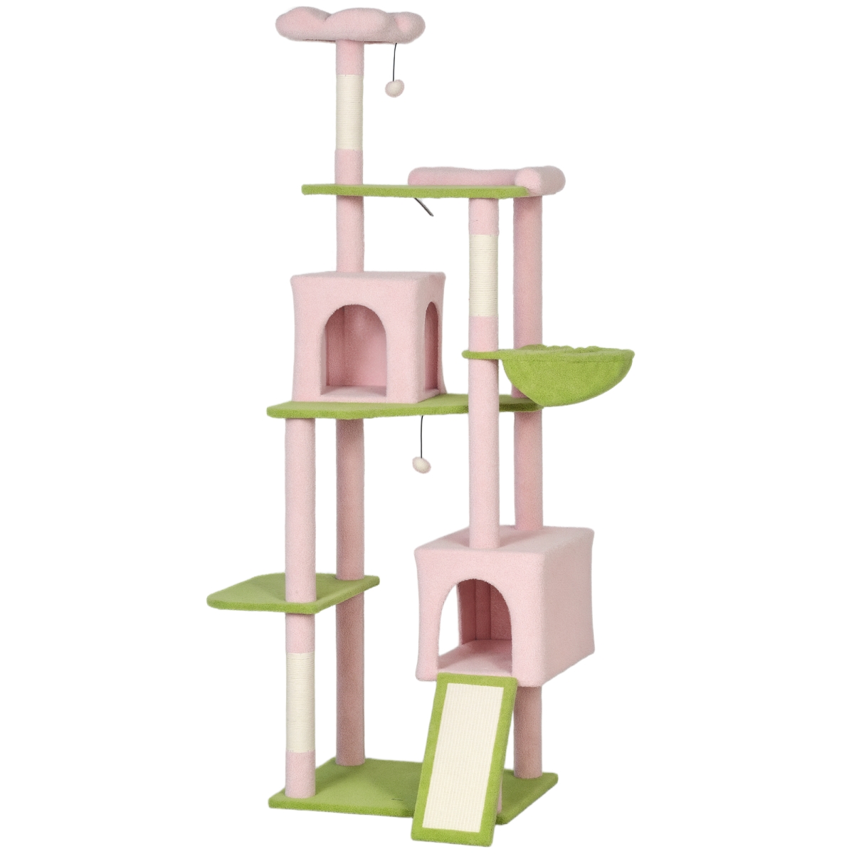 D30-954V00PK 74 in. PawHut Flower Cat Tree - Large Cat Tower with Scratching Post & Board for Indoor Cats - Pink & Cream White