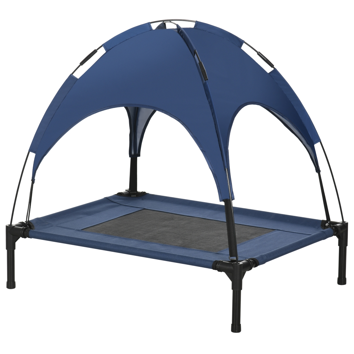 D04-058V00DB 30 in. PawHut Elevated Portable Dog Cot Pet Bed with UV Protection Canopy Shade, Dark Blue & Black