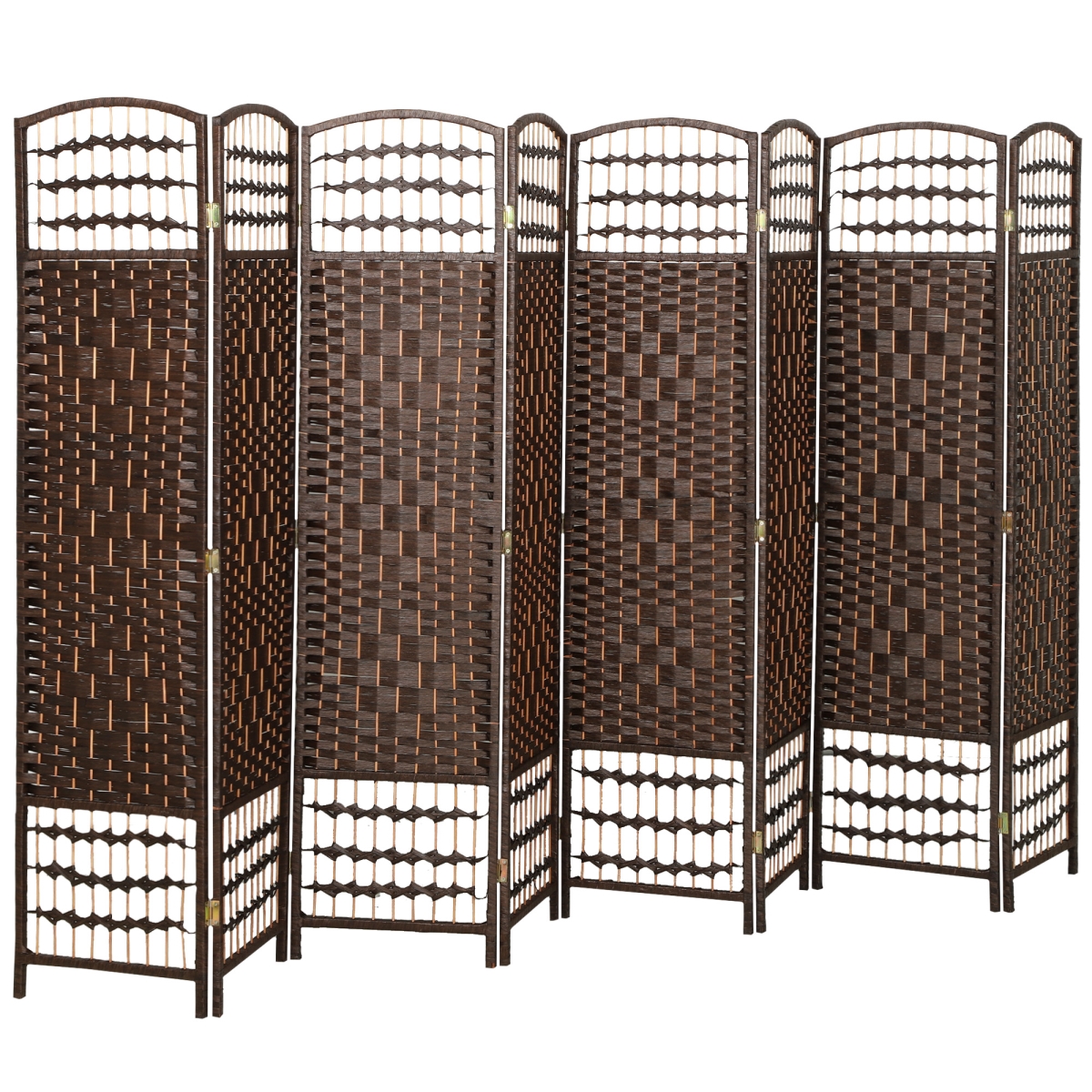 830-701V03BN HOMCOM 8 Panel Folding Room Divider - Portable Privacy Screen Wave Fiber Room Partition for Home Office - Brown