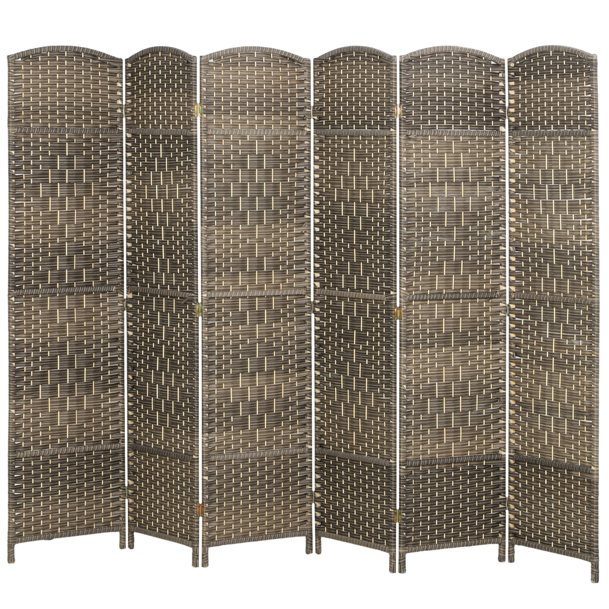 830-816V02DR HOMCOM Folding Room Divider - Screen 6 Panel 6 ft. Tall Privacy Screen Freestanding Wood Partition for Home Office - Dark Rustic Oak