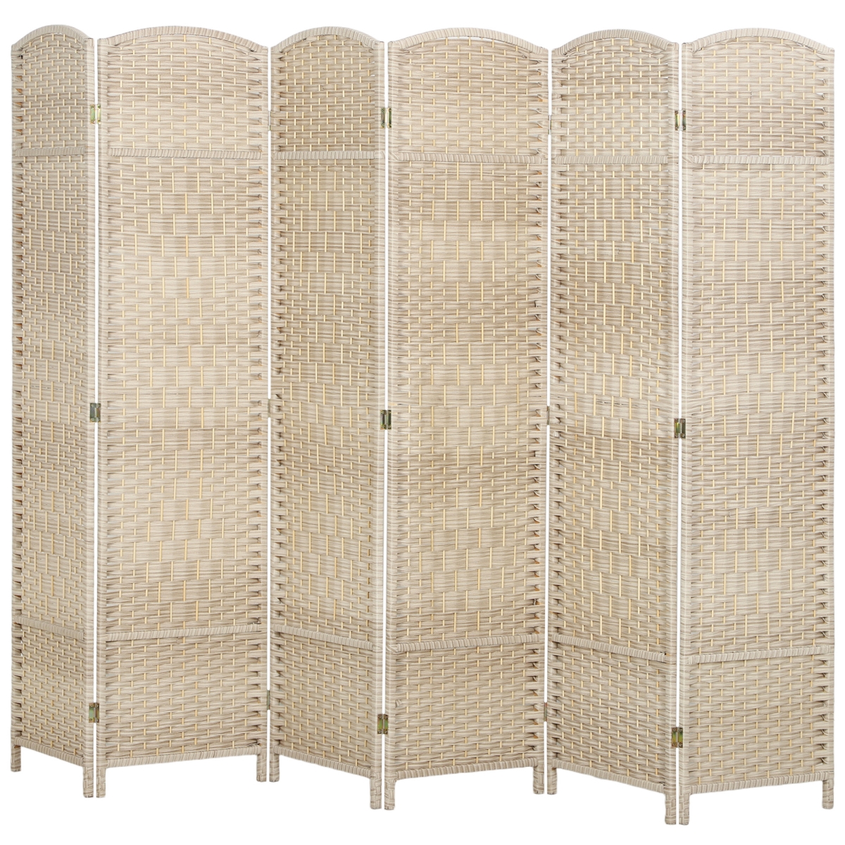 830-816V02LR HOMCOM Folding Room Divider - Screen 6 Panel 6 ft. Tall Privacy Screen Freestanding Wood Partition for Home Office - Washed Oak