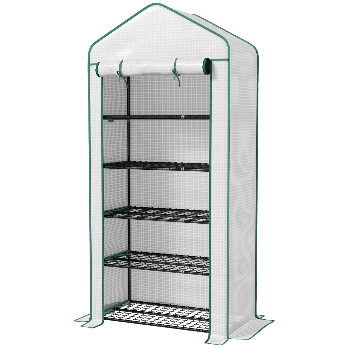845-937V00WT Outsunny 5 Tier Mini Greenhouse - Small Portable Greenhouse with PE Cover - Roll-Up Zippered Door - 76 x 35.4 x 19.3 in. - White & Green