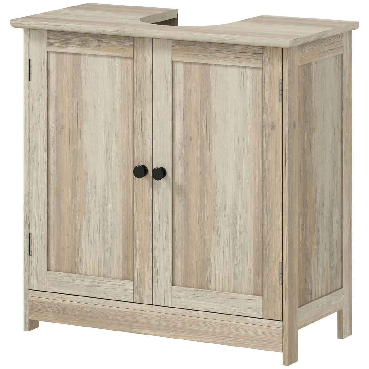 834-079V80AK HOMCOM Bathroom Vanity Cabinet - Under Sink Bathroom Cabinet with 2 Doors & Adjustable Shelf - Weathered Gray Oak