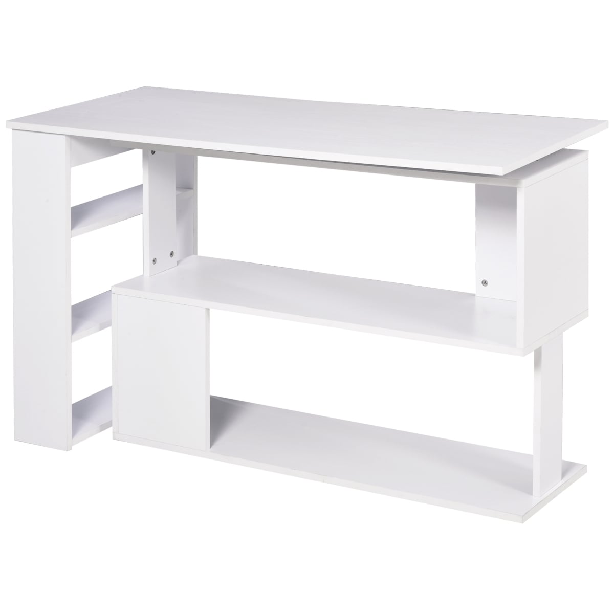 836-074V80WT HOMCOM 360 deg Rotating Home Office Desk L Shaped Corner Computer Desk with Storage Shelves - Writing Table Workstation - White