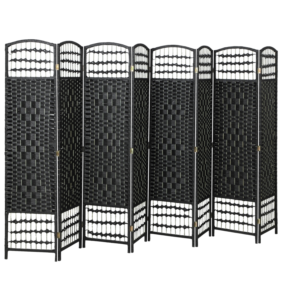 830-701V03BK HOMCOM 8 Panel Folding Room Divider - Portable Privacy Screen Wave Fiber Room Partition for Home Office, Black