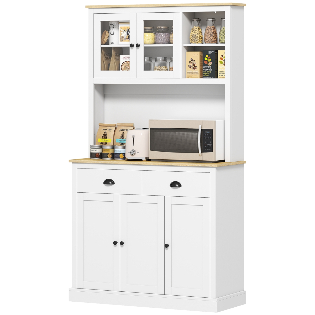 83A-009V81WT HOMCOM Freestanding Kitchen Cabinet - 71 in. Tall Pantry Cabinet - Modern Hutch with Wide Countertop - Adjustable Shelves - White