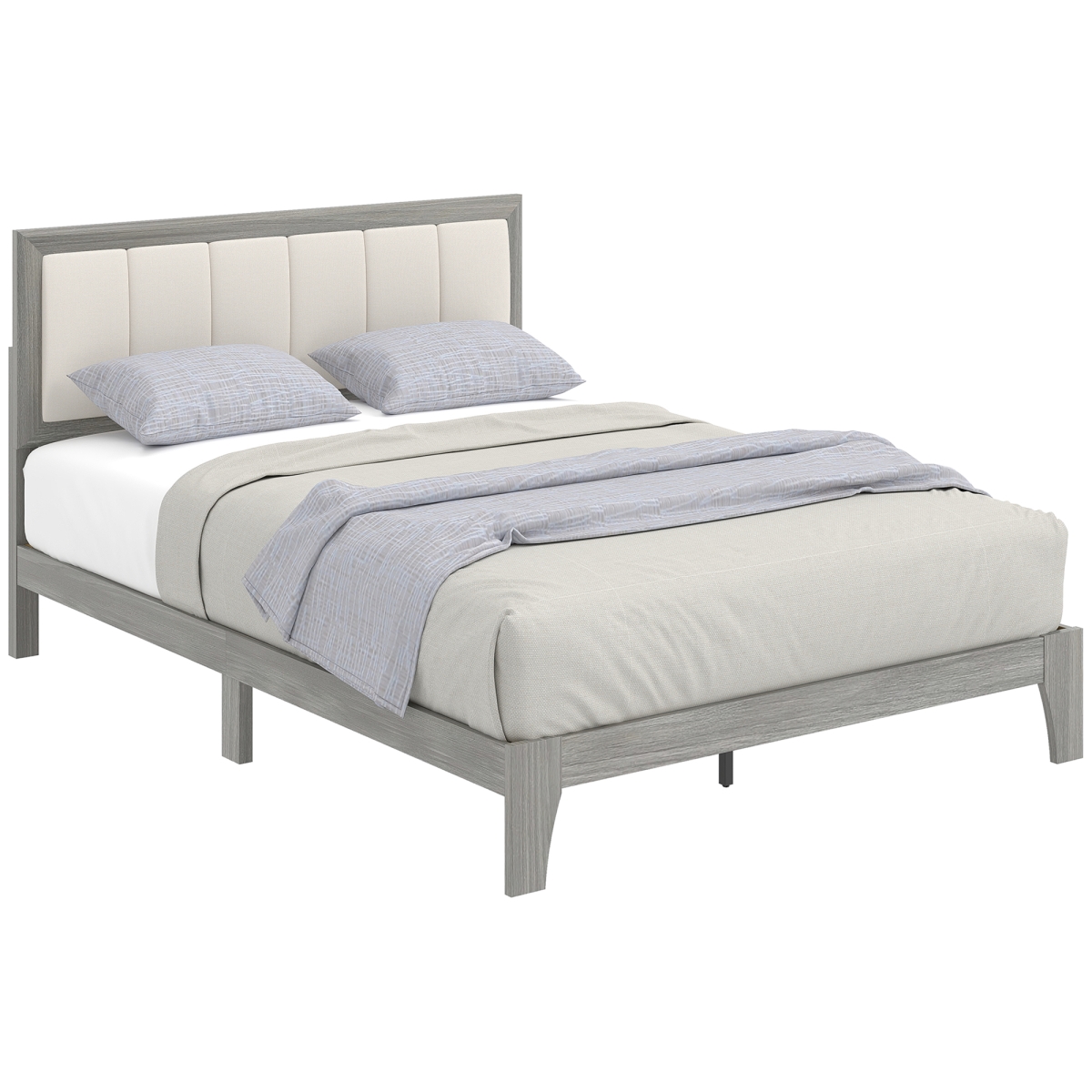 831-976V80GY HOMCOM Full Bed Frame with Headboard Platform Bed Frame with Wooden Slats No Box Spring Needed Easy Assembly - Gray - Full Size