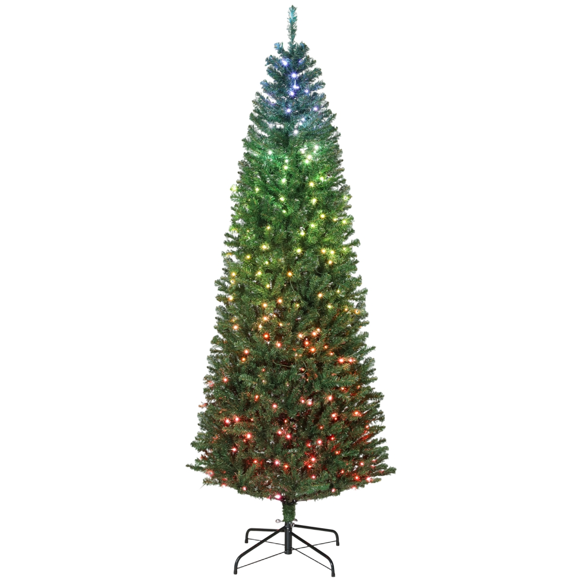 83C-128V82GN 7 ft. HOMCOM Artificial Christmas Tree with Colorful DIY Synchronized Lights - Remote - Hinged Slim Fir with Daily Timer - Green