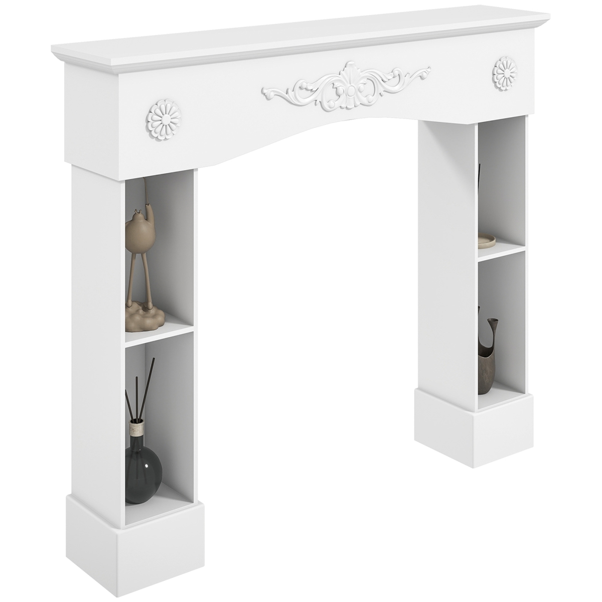 820-461V80WT HOMCOM Baroque Fireplace Mantel - Freestanding Fireplace Surround with Leg for Electric Fireplaces - 45.3 x 39.4 in. - White