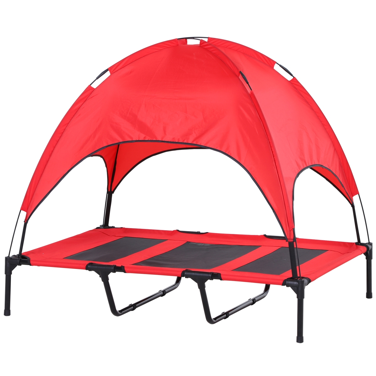 D04-060RD 48 x 36 in. PawHut Elevated Portable Dog Cot Cooling Pet Bed with UV Protection Canopy Shade - Red & Black
