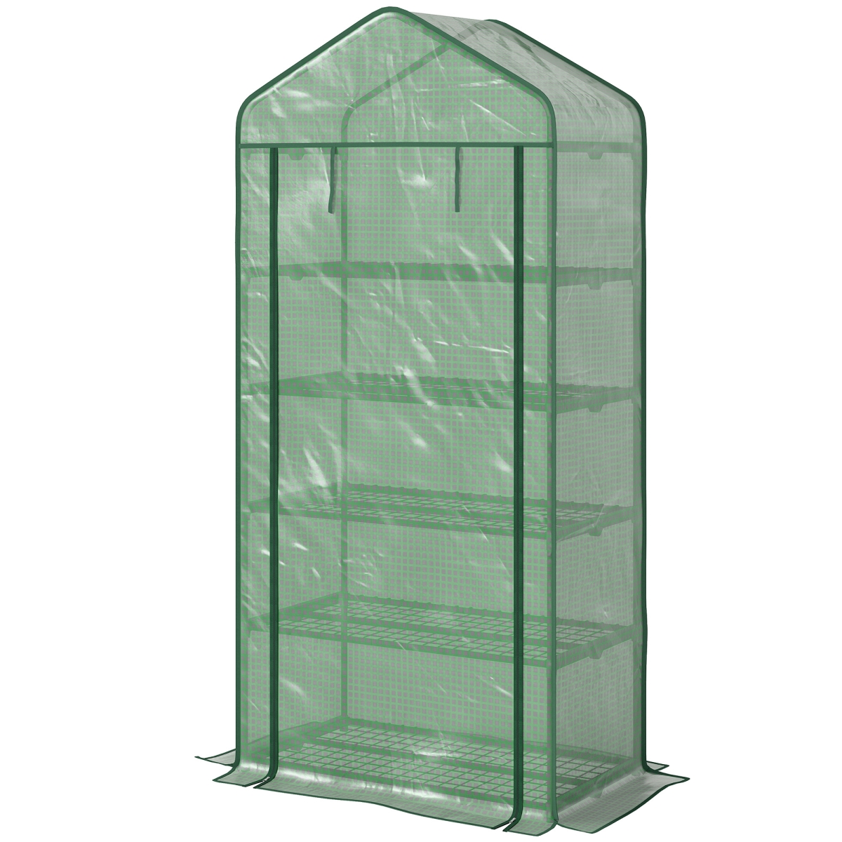 845-937V00GN Outsunny 5 Tier Mini Greenhouse - Small Portable Greenhouse with PE Cover - Roll-Up Zippered Door - 76 x 35.4 x 19.3 in. - Green