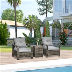 Picture of 212 Main 860-111GY PE Rattan Patio Chairs Porch Furniture Set with 2 Chairs Padded Seats & 1 Side Table with Storage&#44; Grey - 3 Piece