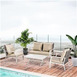 860-245 Wicker Sectional Conversation Sets, Mixed Grey Rattan & Grey Frame - 4 Piece