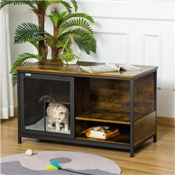 Picture of 212 Main D30-500V01 39.75 x 20.5 x 23.5 in. Wood & Steel End Table Style Cat Kennel&#44; Rustic Brown & Black