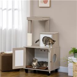 Picture of 212 Main D30-572V00GY 50 in. Small Cat Tower with Litter Box Enclosure - Gray&#44; Camel