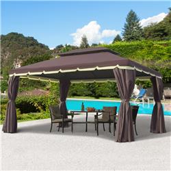 01-0879 10 x 13 ft. 2-Tier Polyester Roof Patio Gazebo, Coffee