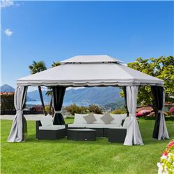 84C-101 10 x 13 ft. Patio Gazebo with 2-Tier Polyester Roof, Coffee