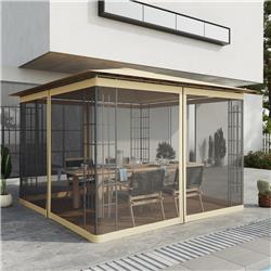 84C-142BG 10 x 10 ft. Universal Replacement Mesh Sidewall Netting for Patio Gazebos, Black & Beige