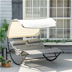 84G-149V00GG 70.75 x 53.5 x 62.25 in. Double Outdoor Rocking Chair with Bed - Brown, Beige