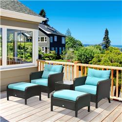 Picture of 212 Main 860-066BN Rattan Wicker Lounge Chair&#44; Brown & Blue - 5 Piece