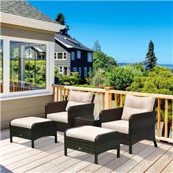 Picture of 212 Main 860-066V02BN Rattan Wicker Lounge Chair&#44; Brown & Beige & Grey - 5 Piece