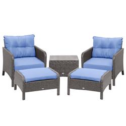 Picture of 212 Main 860-066V02GY Rattan Wicker Lounge Chair&#44; Grey & Blue - 5 Piece