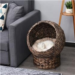 Picture of 212 Main D30-104GY 23.5 in. PawHut Handwoven Elevated Cat Bed with Soft Cushion & Cat Egg Chair Shape&#44; Dark Brown