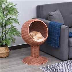 Picture of 212 Main D30-106BN PawHut Elevated Cat Bed with Rotatable Egg Chair Pod&#44; Brown