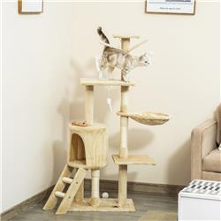 Picture of 212 Main D30-166 52 in. PawHut Cat Tree Tower Multi-Level Cat Condo Plush Sturdy Interactive Kittens Activity Tree House with Scratching Post&#44; Beige