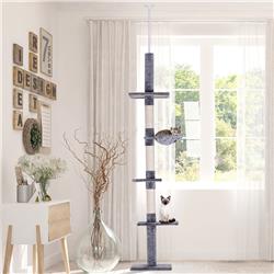 Picture of 212 Main D30-209GY 9 ft. PawHut Adjustable Height Floor-To-Ceiling Vertical Cat Tree&#44; Gray & White