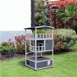 Picture of 212 Main D30-222 PawHut Wooden Outdoor Cat House & Feral Cat Shelter Kitten Tree with Asphalt Roof&#44; Gray
