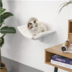 Picture of 212 Main D30-224WT 16.25 x 11 x 8.25 in. PawHut Wood Wall-Mounted Cat Shelves & Curved Kitten Bed Cat Perch Climber with Fleece Top&#44; White