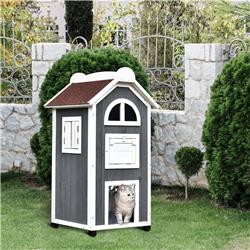 Picture of 212 Main D30-233WT 43 in. PawHut Wooden Outdoor Cat House with Hammock&#44; Gray