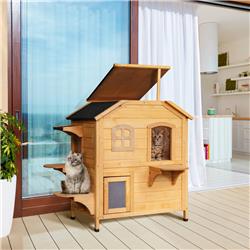 Picture of 212 Main D30-236 PawHut 2-Story Outdoor Weatherproof Wooden Cat House Enclosure for Feral Cats&#44; Gray